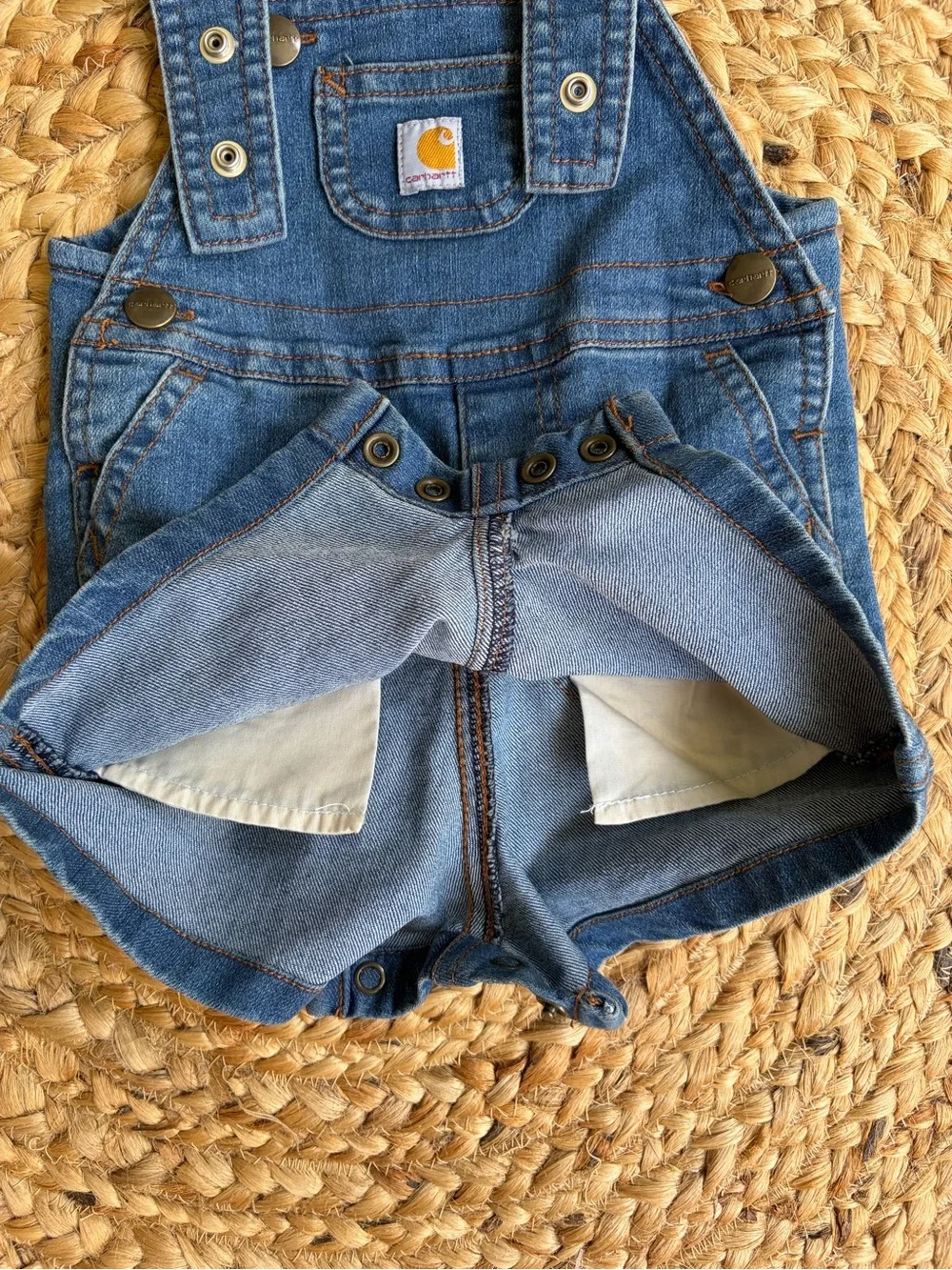Baby Carhartt Denim Shortall Overalls 9 Month Jean Rugged Bib Short Overall